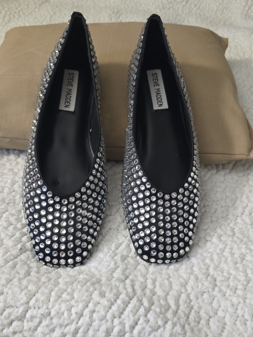 Steve Madden Black Crystal-Studded Ballet Flats